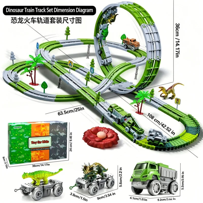 Dinosaur Car Track Set Magic Climbing Flexible Rail Engineering Car Educational Track Car Train Blocks Toys Birthday Gift