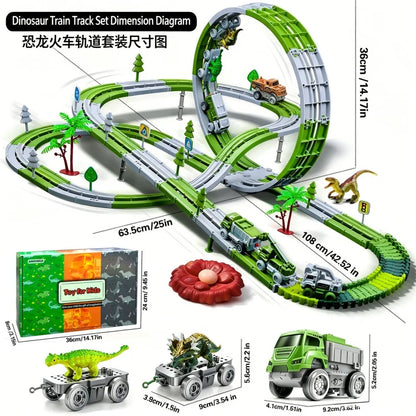 Dinosaur Car Track Set Magic Climbing Flexible Rail Engineering Car Educational Track Car Train Blocks Toys Birthday Gift