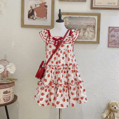 Summer Pure Desire Japanese Style Cute Earlet Lace Trim One Shoulder Floral Print Mini Skirt Women's Dress Fairy Dust Cake Short