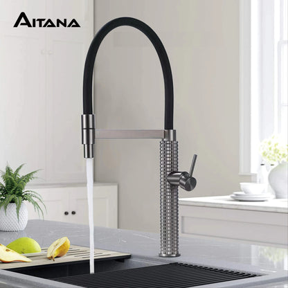 AITANA Gun Gray Luxury Brass Kitchen Faucet Single Handle Cold and Hot Dual Control Modern Design Simple Black Sink Faucet
