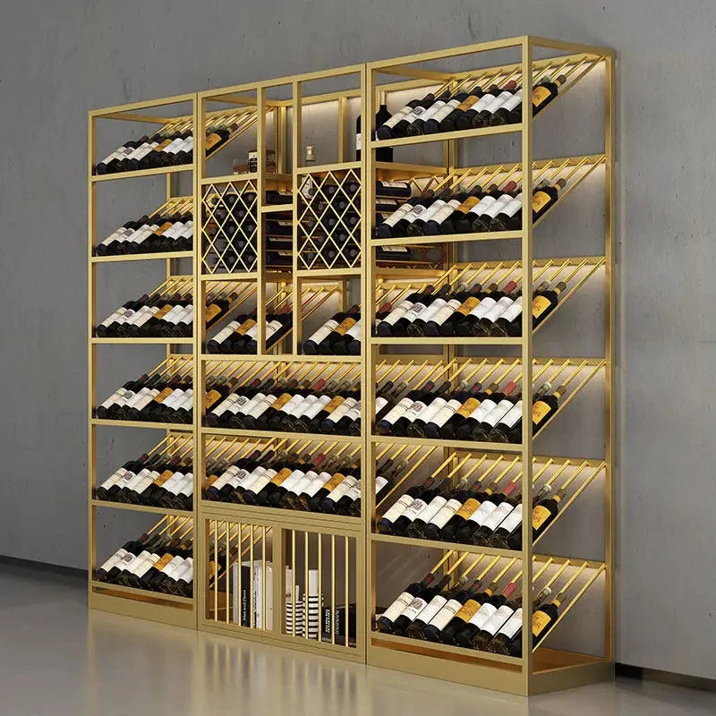 custom.Winery Floor-standing Multi-layer Metal Wine Cabinet Wine Cellar Luminous Red Wine Tea Storage Display Rack Wine