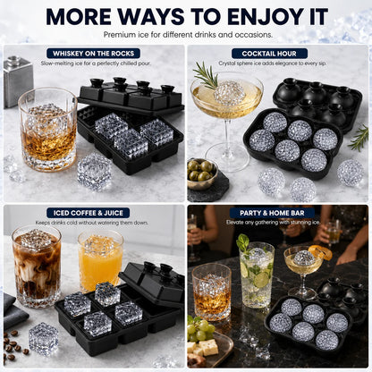 Easy Release Diamond Ice Cube Tray Sphere Ice Mold Food Grade Silicone Ice Molds With Funnel For Slow Melting Coffee Bar Gadgets