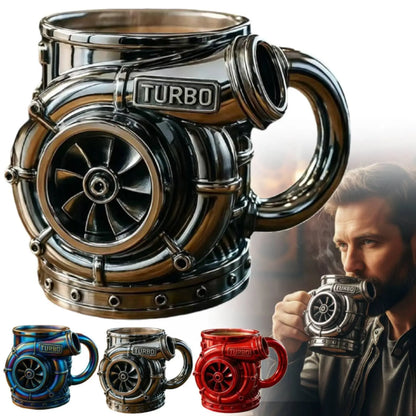 3D Turbocharger Shape Mug, BorgWarner Style Coffee Cup, Creative Car Engine Mug for Car Lovers, Stainless Steel/Resin Tea Mug, U