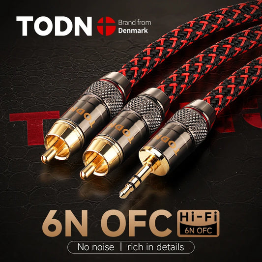 TODN Stereo 3.5mm to 2RCA Audio Cable Aux Y Splitter Jack 4N OFC Conductor for Speaker PC Phone Amplifiers Mixer