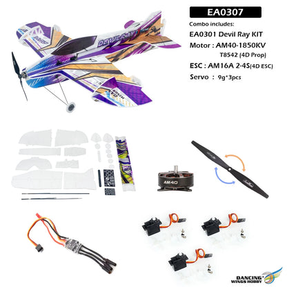 AEO New Arrival EA03 Devil Ray 800mm Wingspan 3D/4D Aerobatic Foam RC Airplane, 210g Lightweight KT Board Plane for Stunt Flying