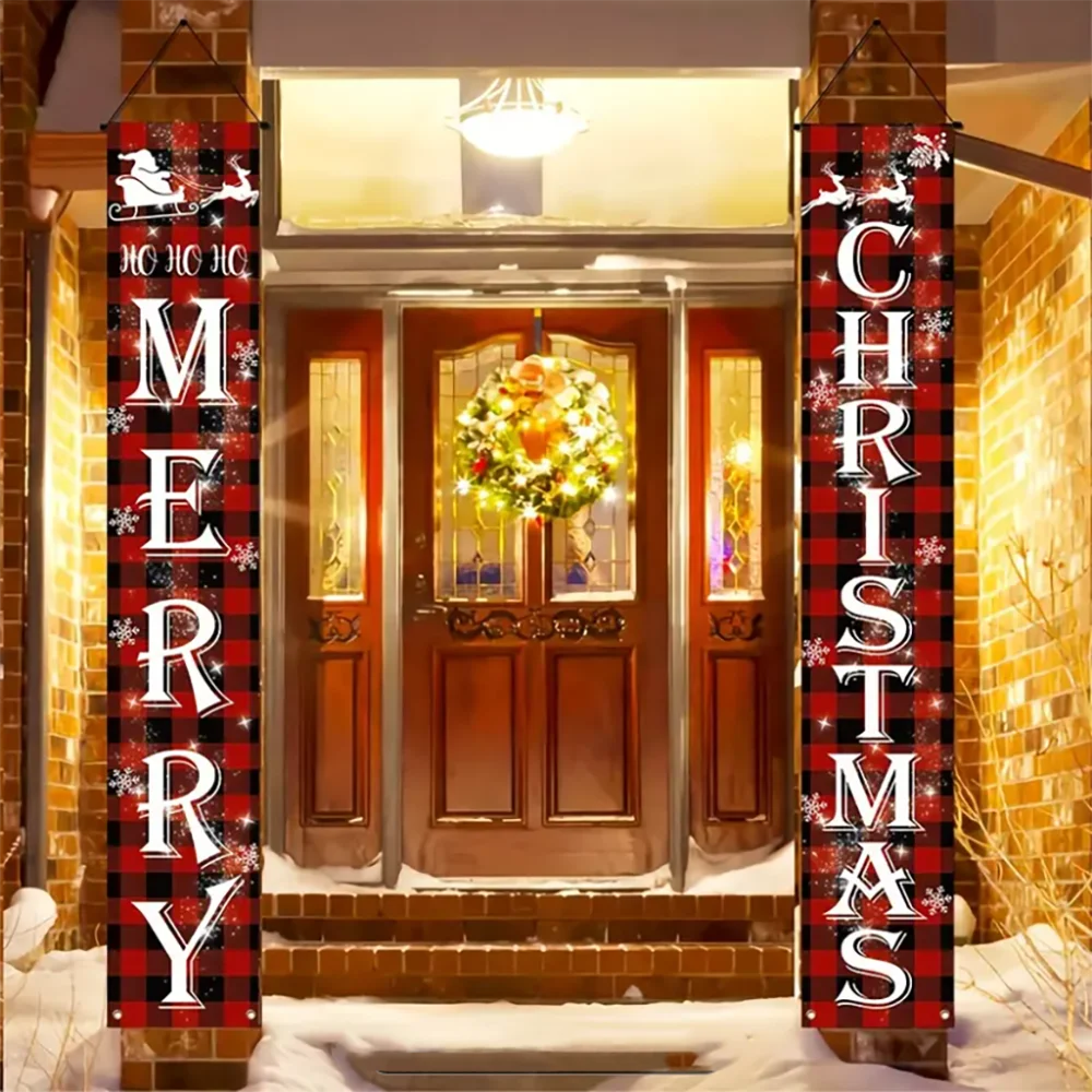 Christmas New Year Decorations Couplet Santa Snowman Door Banner For Home 2025 Xmas Hanging Ornaments Navidad Gift New Year 2026