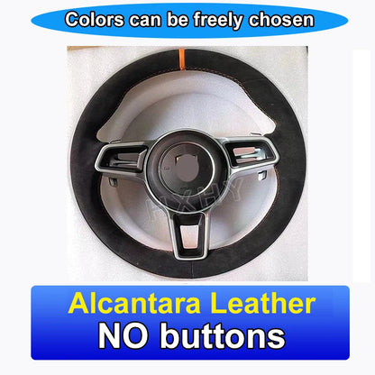 New Upgrade Alcantara Leather Steering Wheel For Porsche Macan Panamera Cayenne 718 911 Custom Genuine Carbon Fiber LED Interior