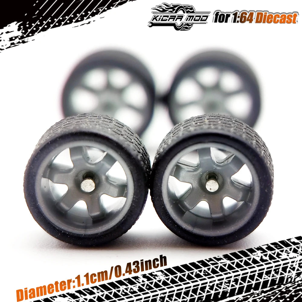 1/64 Wheels with Rubber Tires TE37 Refitting Parts for Diecast Model Car Matchbox Tomica D:11mm 1 Set