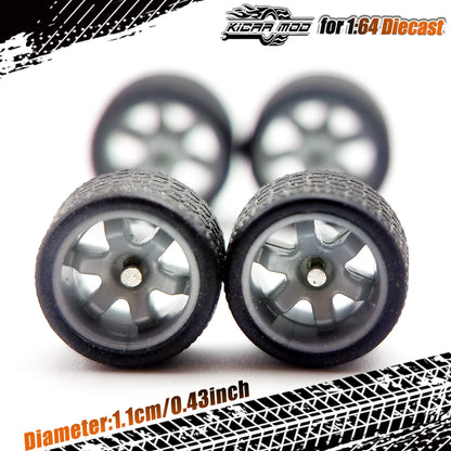 1/64 Wheels with Rubber Tires TE37 Refitting Parts for Diecast Model Car Matchbox Tomica D:11mm 1 Set