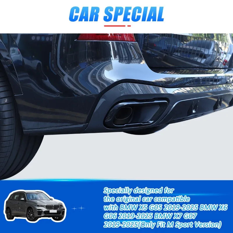 2Pcs Glossy Black Stainless Steel Car Exhaust Muffler Pipe Tip Cover Trim For BMW X5 G05 X6 G06 X7 G07 2019-2025 Accessories ﻿
