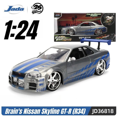 In Stock Jada 25th 1:24 Fast & Furious Dodge Charger Skyline GTR Totota Supra Mitsubishi Eclipse Lancer EVO Alloy Car  Gift Toy