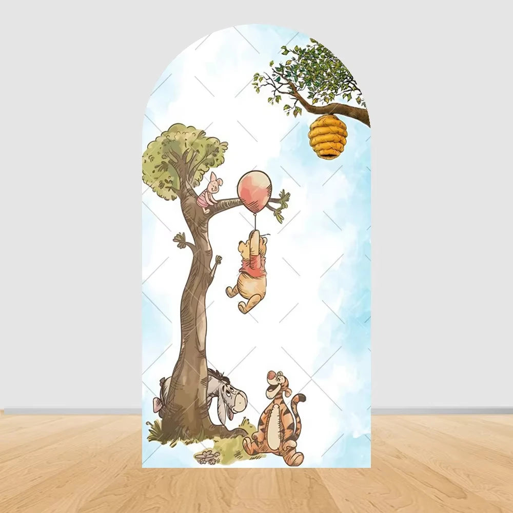 Winnie the Pooh Themed Arched Backdrop Cover Children's Birthday Party Supplies Baby Shower Arrangement Double Sided Printing