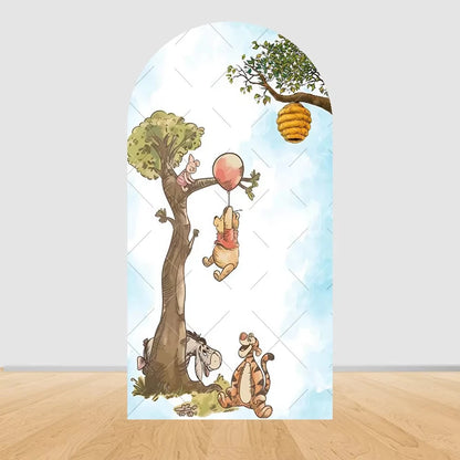 Winnie the Pooh Themed Arched Backdrop Cover Children's Birthday Party Supplies Baby Shower Arrangement Double Sided Printing