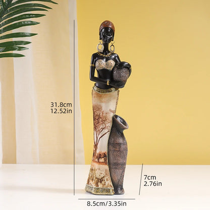 Retro African Style Resin Craft Figurines, Black Woman Art Sculpture for Bedroom, Living Room, Bar Cabinet, and Entryway Decor