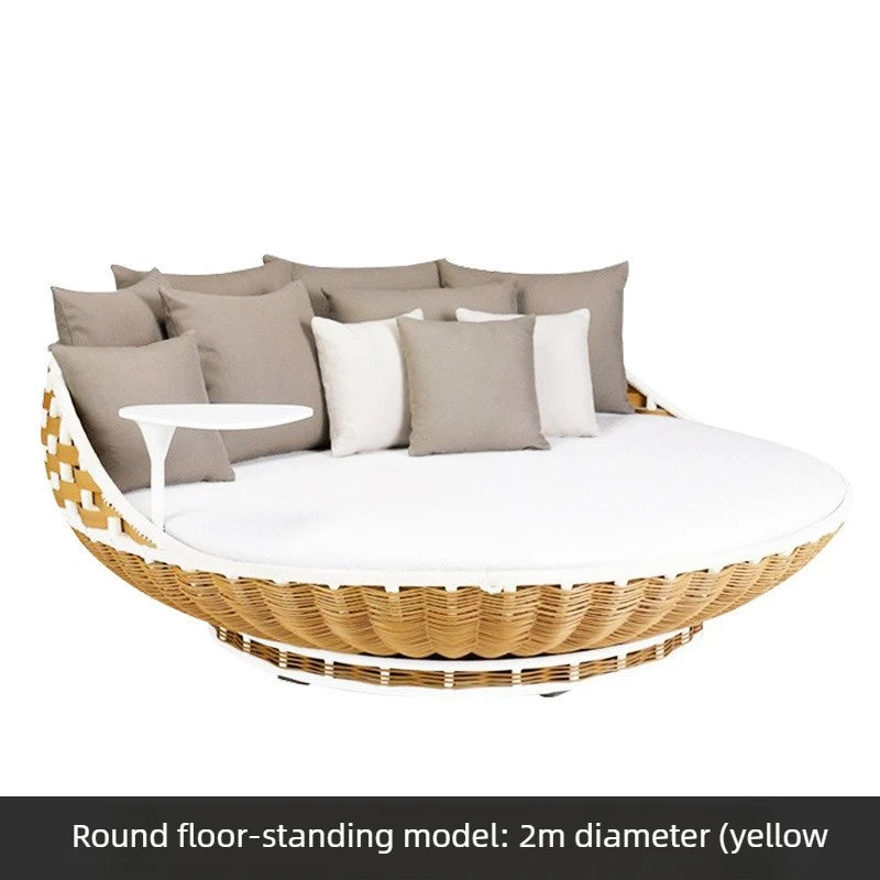 Outdoor Hanging Daybed Round Wicker Rattan Swing Bed Patio Garden Sofa Large Hammock Lounge Chair Waterproof Cushion