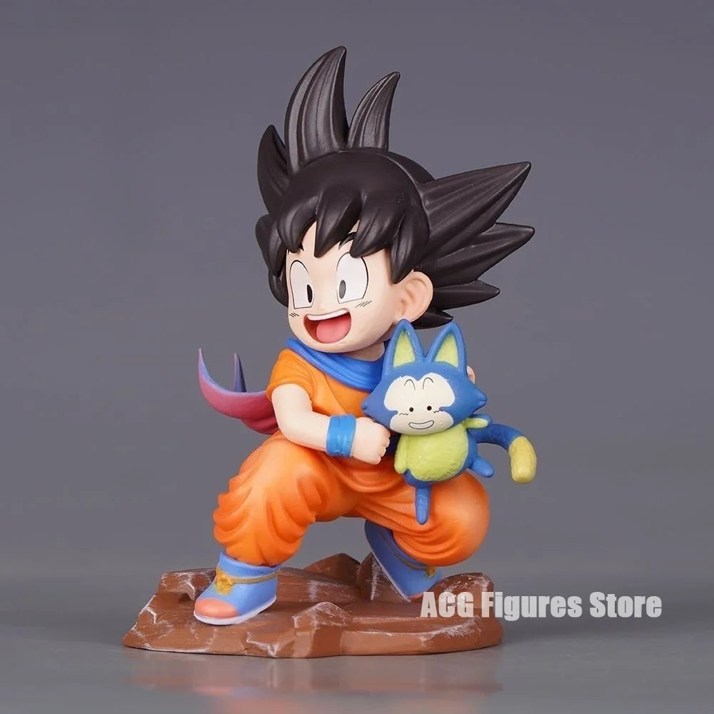 10cm/3.94in Anime Dragon Ball Childhood Little Goku Hugs Puer Action Figures Pvc Desktop Ornamen Collection Model Toys Gifts