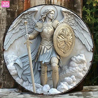 CIFBUY Retro Vintage Archangel Michael Aluminum Wall Art Weatherproof Durable Alloy Decor for Home Kitchen Cafe Prayer