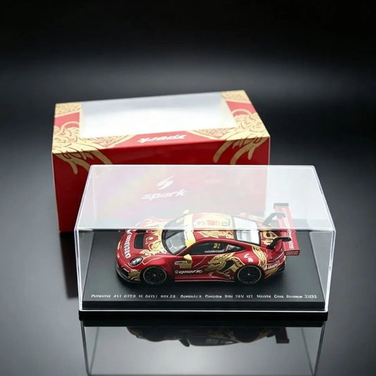 Spark 1:64 Porsche 911 Macau Tsingtao Beer Red Gold Dragon Coated Alloy Car Model