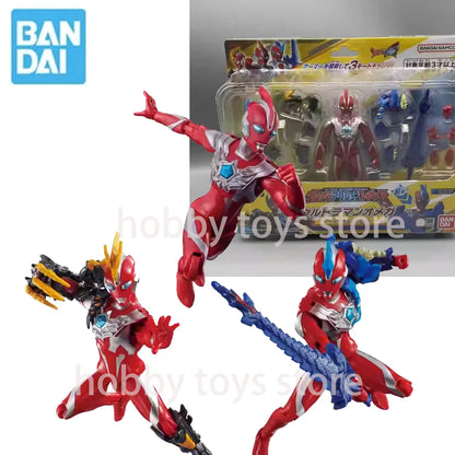 Bandai Original Ultraman Omega Three Forms DX White Tiger Set White Tiger Blue Dragon Armor Anime Action Figures for Kids Gifts