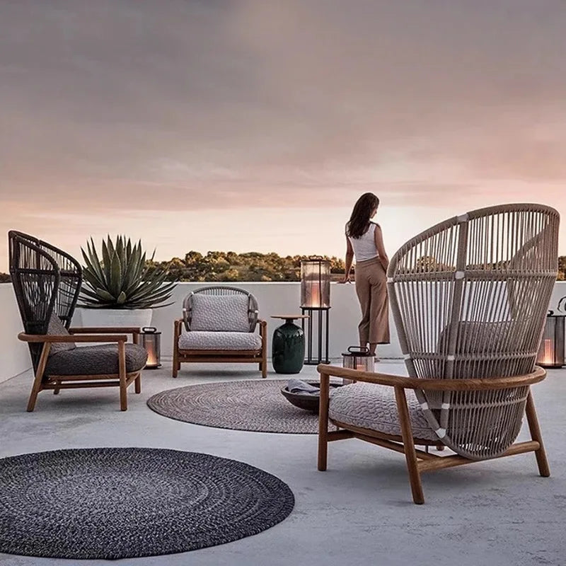 Custom Modern Hotel Resorts Outdoor Garden Patio Bistro Home Furniture Sofa Set Rattan Wicker Leisure Style For Apartment