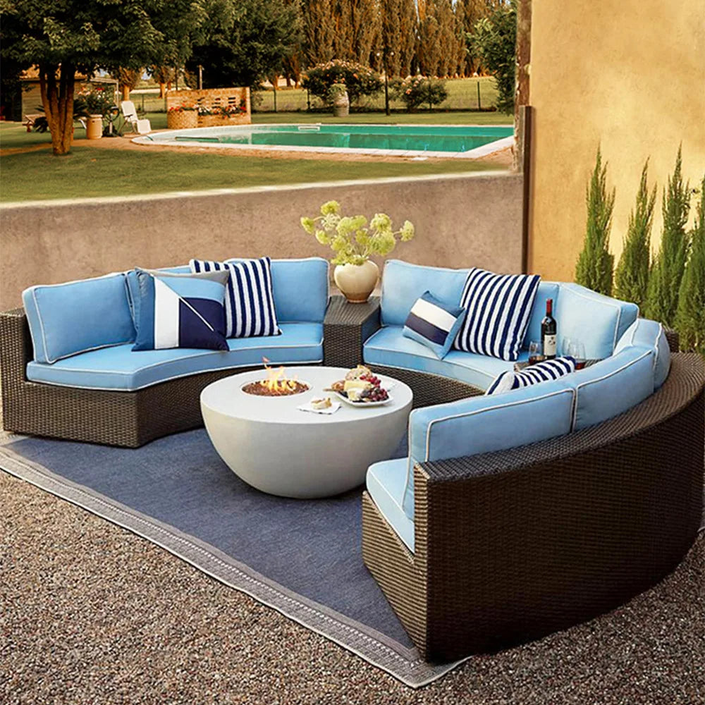 Outdoor round rattan sofa combination garden courtyard semi-circular rattan chair sofa outdoor hotel curved living room sofa