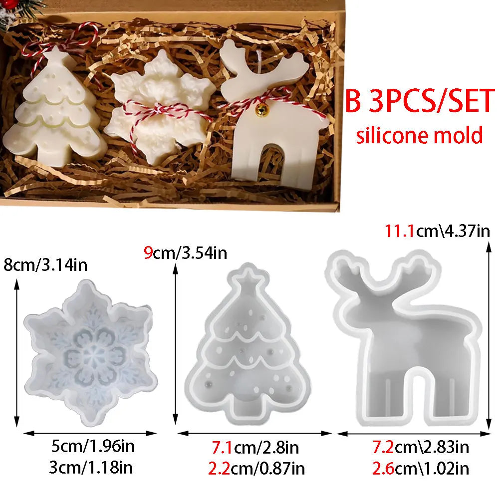 3pcs Gingerbread Man Elk Pine Snowflake Scented Candle Silicone Mold DIY Winter Home Resin Gypsum Decor Handmade Christmas Gifts