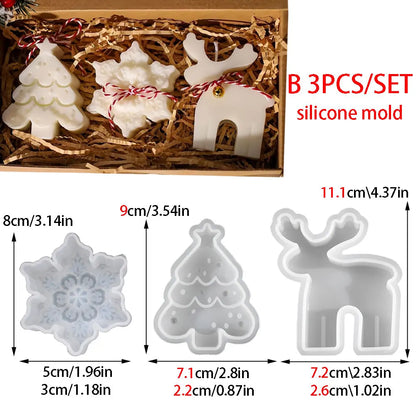 3pcs Gingerbread Man Elk Pine Snowflake Scented Candle Silicone Mold DIY Winter Home Resin Gypsum Decor Handmade Christmas Gifts