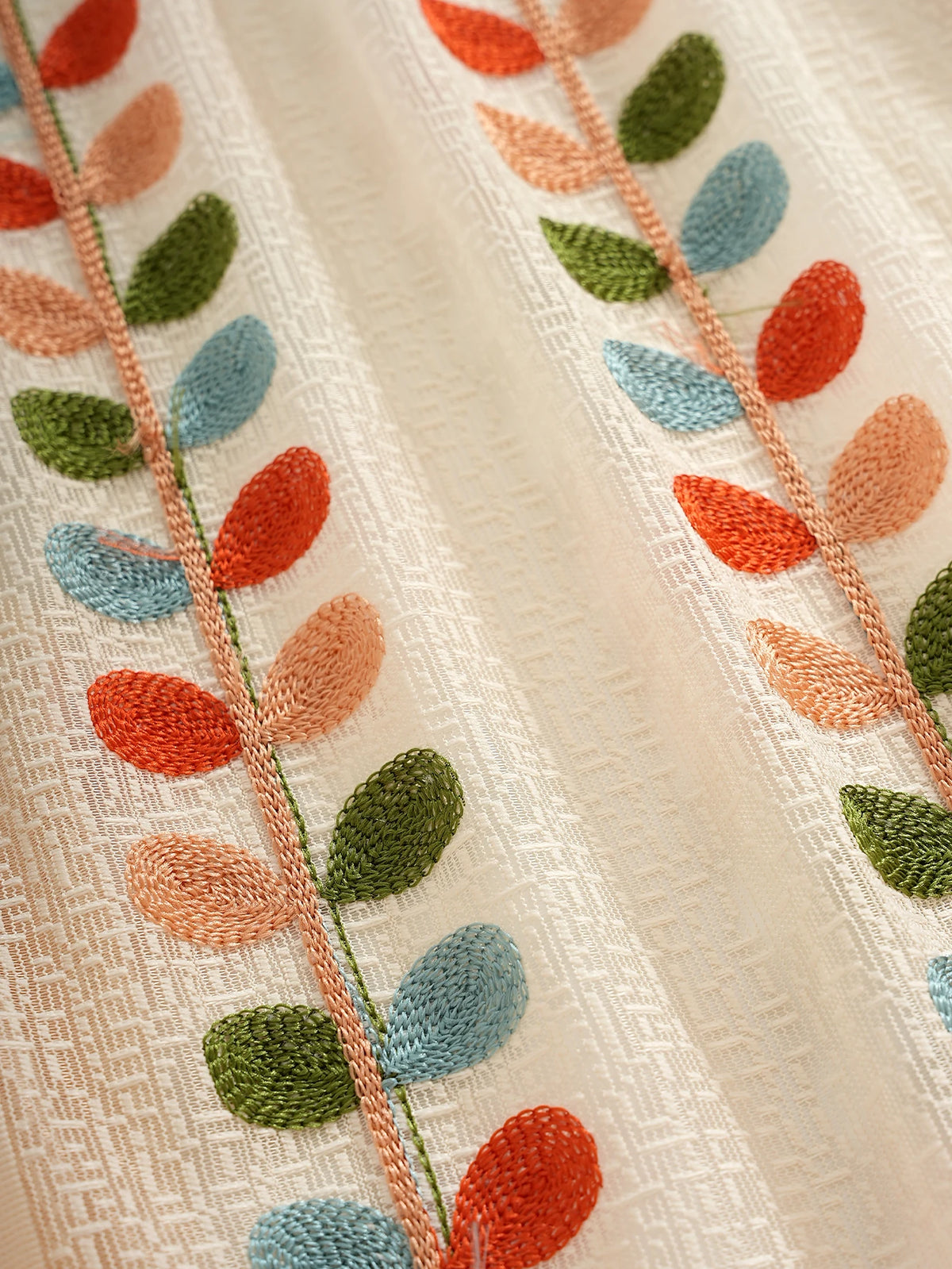 2PCS Four Color Leaf Embroidery Lace Rod Pocket Bag Curtains, Living Room Bedroom Simple and Warm Atmosphere Decorative Curtains