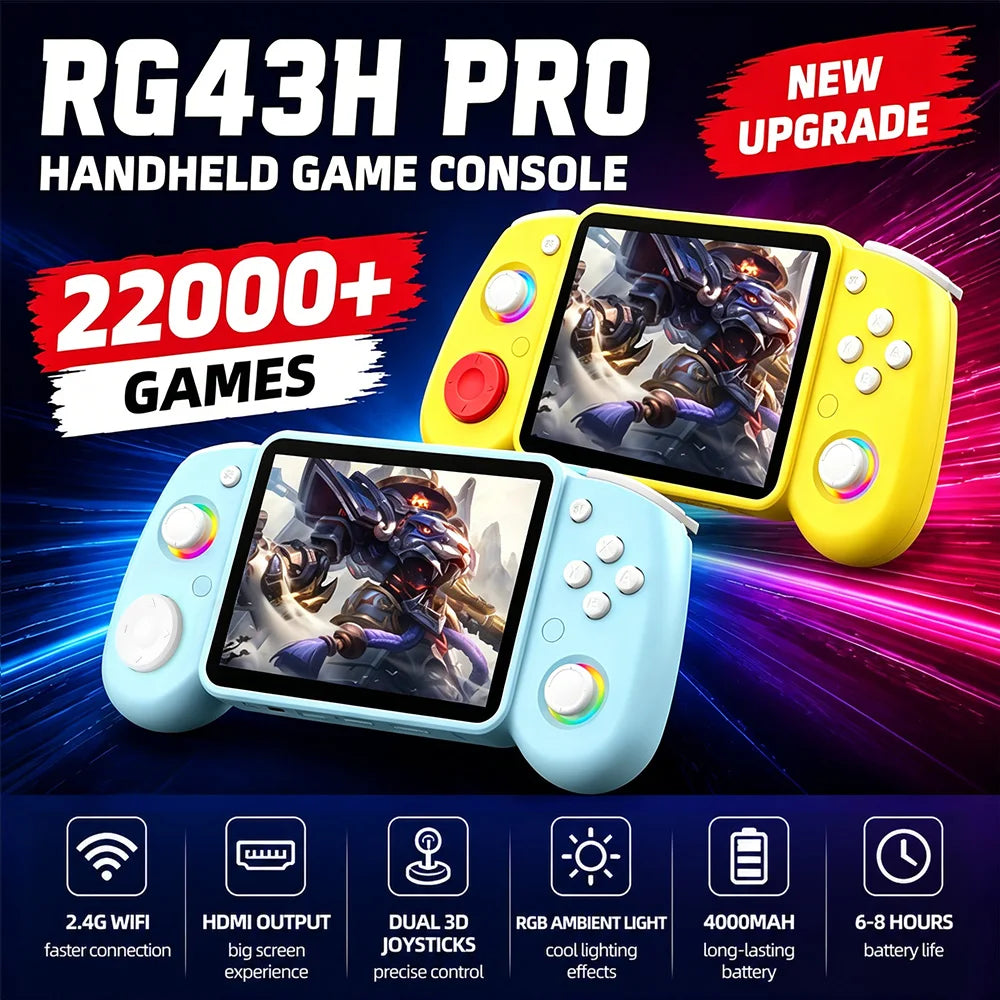 RG43H PRO Retro Handheld Game Console 22000+ Games 4.3" IPS Screen Dual System 4000mAh 2.4G WIFI Portable Handheld Video Player