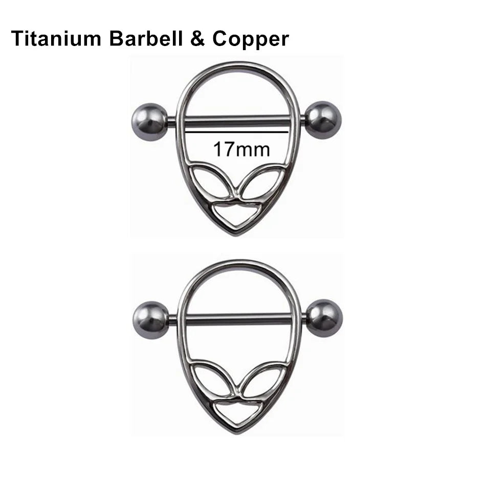2Pcs 14G 16G Titanium Nipple Barbell For Women Men Gothic Punk Skull Alien Vampire Teeth Nipple Rings Body Meme Piercing Jewelry