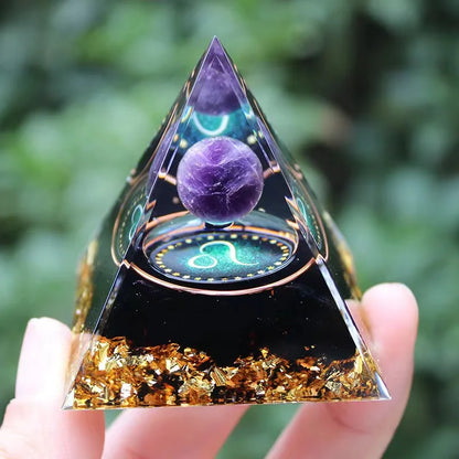 Twelve Zodiac Signs Orgone Pyramid with Amethyst for Home Decoration Unique Gift Idea for Family And Friends