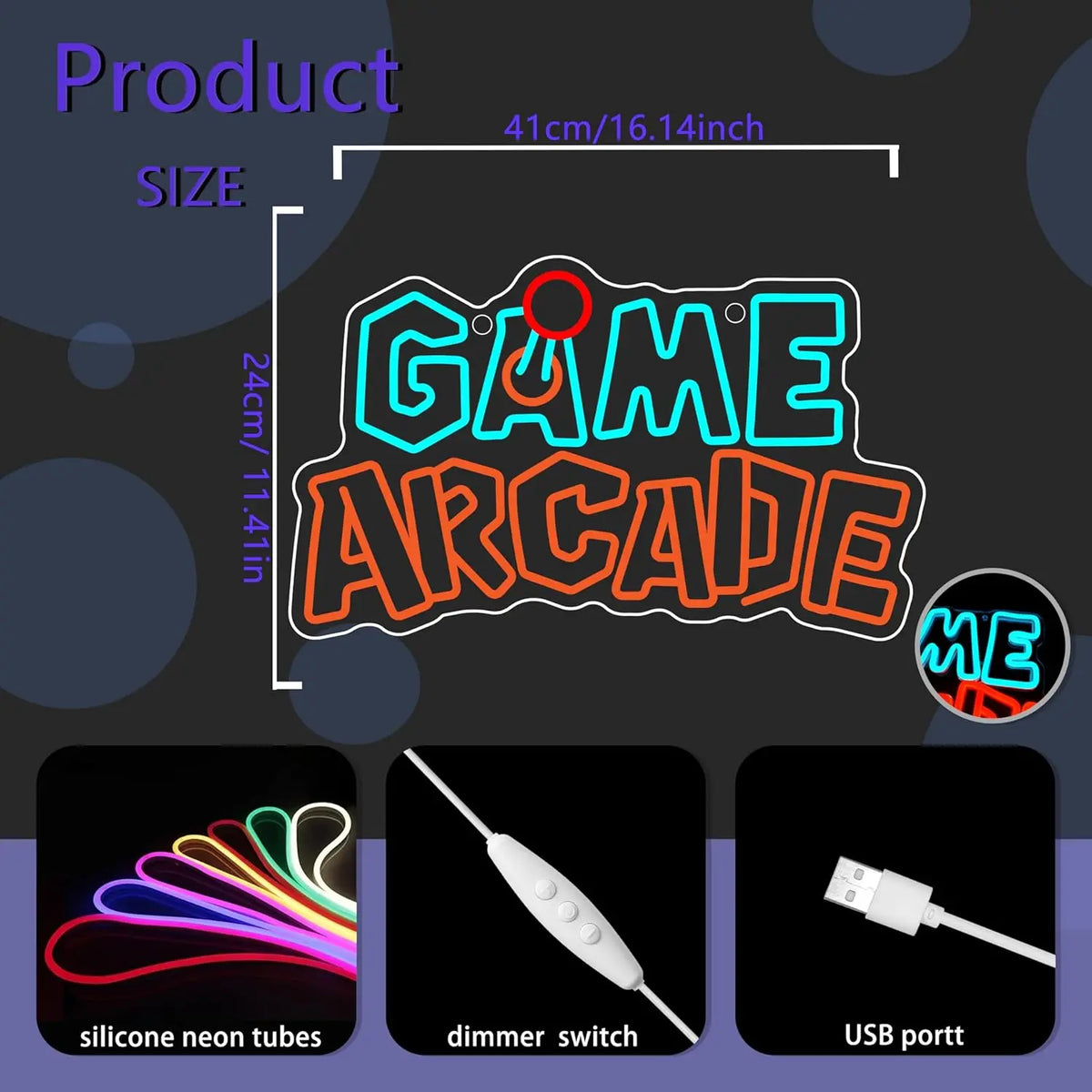 Arcade Gamer Decor Game Arcade Neon Sign USB Powered LED Neon Light for Teen Boy Room Bedroom Wall Decor Decor Man Cave