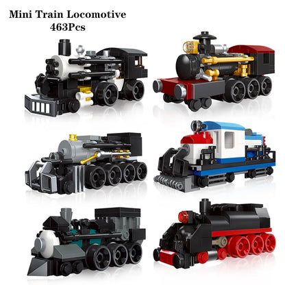 Compatible With LEGO Big Rail Car Locomotive Building Blocks Toys Model City Steampunk Era Bricks Retro Train With Power Motor