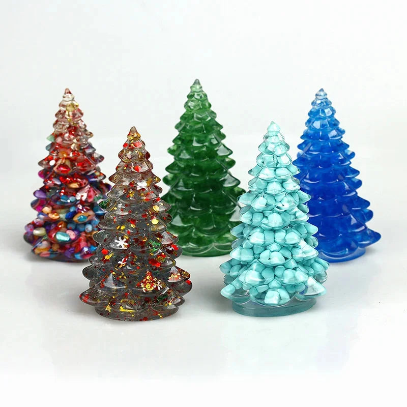 Christmas Tree Mini Resin Ornament, Glitter Artificial Tabletop Decor, Fake Pine Table Centerpiece, Holiday Party Desktop Gift