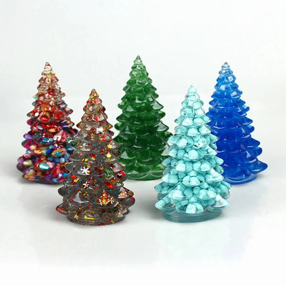 Christmas Tree Mini Resin Ornament, Glitter Artificial Tabletop Decor, Fake Pine Table Centerpiece, Holiday Party Desktop Gift