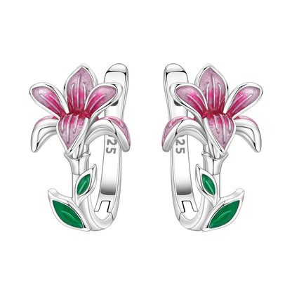 PANPOKI Original 925 Sterling Silver Beautiful Tulip Flower Earrings Women Hoop Earring Anniversary Jewelry Trendy Gifts