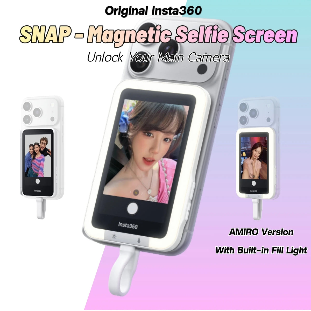 Insta360 Snap Selfie Screen 3.5" Phone Monitor with Fill Light USB-C Screen Mirroring for iPhone Android 4K Preview