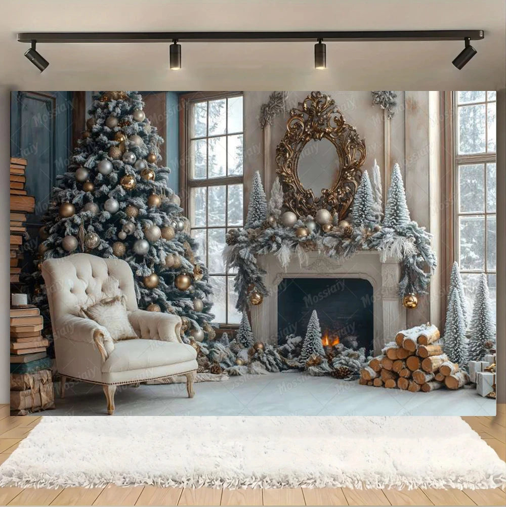 Christmas Glitter Photography Backdrop Street Xmas Gifts Pine Tree Family Portrait Festival Party Studio Photo Background Banner