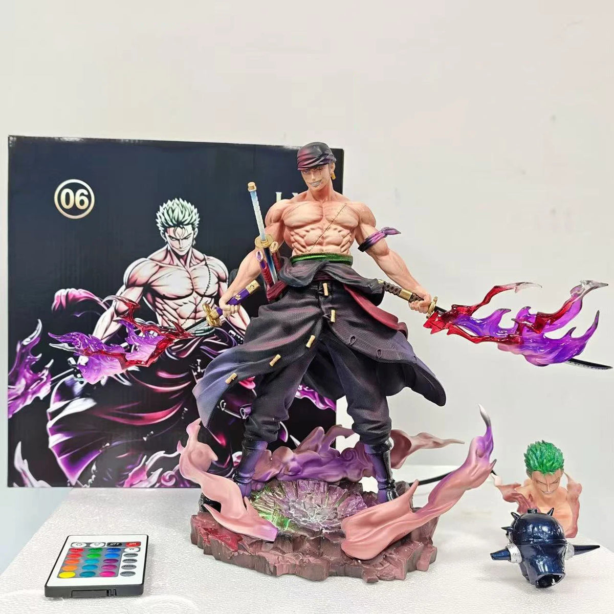 28cm/11.02inch One Piece Zoro Figure Led Base Replace Heads Roronoa Zoro Pvc Action Figures Collection Model Toys Gifts