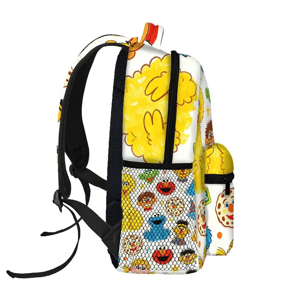 Sesame Street Full Print Backpack Elmo Cookie Monster Cartoon School Bag Daypack Large Capacity Outdoor Travel Bookbag Gift