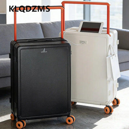 KLQDZMS Suitcase Women's Zipper Boarding Box Men's Aluminum Frame Trolley Case 20"24"26"28 Inch Large Capacity Travel Luggage