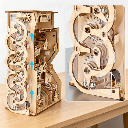 Ury 3D Wooden Puzzle Electric Track Device Marble Run Book Nook Set Counter Current Compass Model Ball Maze Assembly Gift