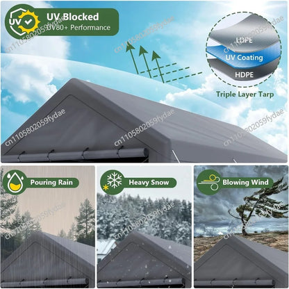 3M X 6m PE Heavy Duty Canopy Steel Canopy Storage Shed, Portable Garage Party Tent with Removable Side Walls and Doors