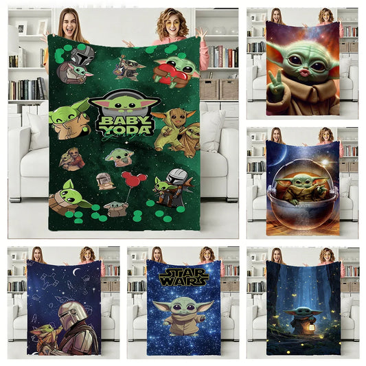 3D The Adorable Yoda Cute Movie Flannel Blanket Soft Throw Blanket Art for Home Decor Bedroom Bed Sofa Picnic Cover Kids Gifts