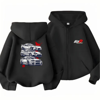 Children Age 3-12 Hoodies Zipper Cardigan Tops Boy Black Girls Pink Leisure Coat Long Sleeve Hooded Japanese Manga Racing Movie