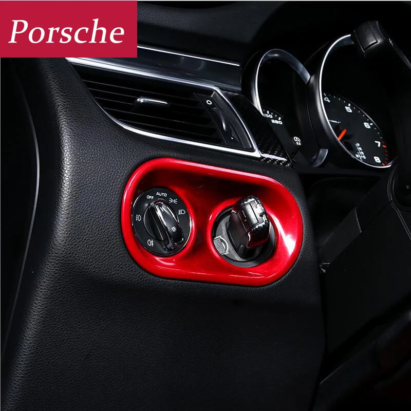 Car Styling Inner Console Headlight Switch Buttons Frame Decorative Cover Trim Strip Stickers For Porsche Macan Auto Accessories