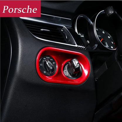 Car Styling Inner Console Headlight Switch Buttons Frame Decorative Cover Trim Strip Stickers For Porsche Macan Auto Accessories