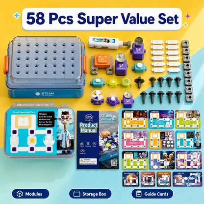 58PCS Kids Modular Circuit Science Experiment Set, STEM Educational Toy with 100 Fun Learning Projects