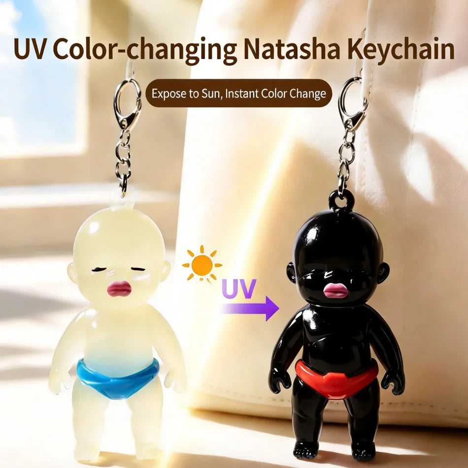 Internet-famous Natasha Black Doll Keychain, UV Color Changing Mini Pendant, Stress Relief Funny Novelty Gift, Multiple Colors A