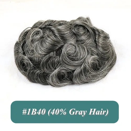 5 Inches Human Hair Brown Gray Blonde Natural Hairline Men's Toupee Long Last 0.1mm Poly Skin Silicon Base #4 1b50 Hair Replace